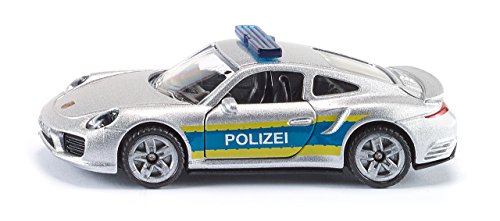 SIKU 1528, Coche de policía Porsche 911, Metal/Plástico, Plateado, Apertura de puertas