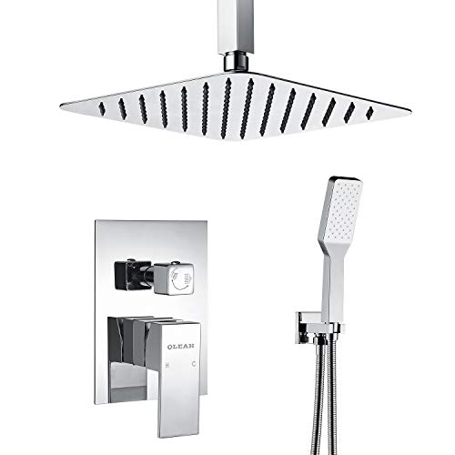Sistema de ducha de baño Juego de doble cabezal El grifo de ducha de montaje en pared contiene válvula de montaje con ducha de lluvia y cabezal de ducha de mano con limpieza automática de boquilla