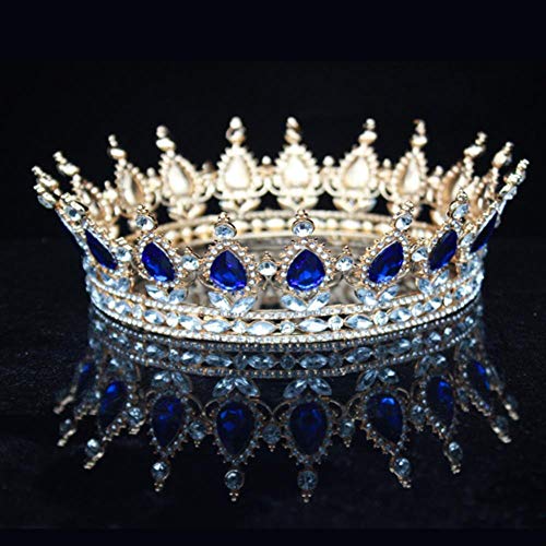 SPI Vintage Queen King Bride Tiara Crown For Women Tocado Prom Bridal Wedding Fotografía Tiaras y Coronas Accesorios para Joyas para el Cabello, Azul Dorado