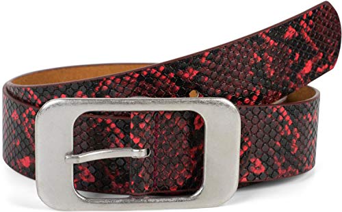 styleBREAKER cinturón de mujer en óptica de piel de serpiente con una gran hebilla rectangular, acortable 03010101, color:Rojo, tamaño:95cm