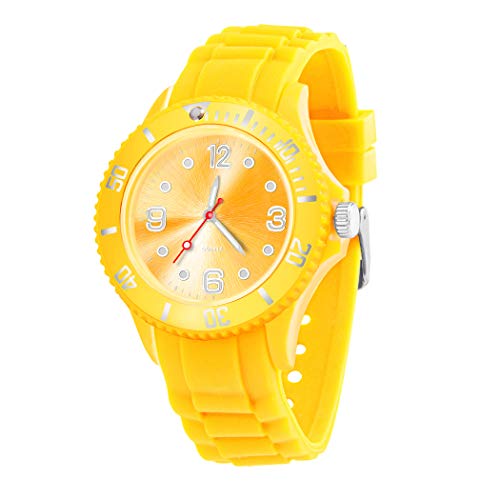 Taffstyle Reloj de pulsera deportivo de silicona, reloj analógico de cuarzo, 34 mm, color amarillo