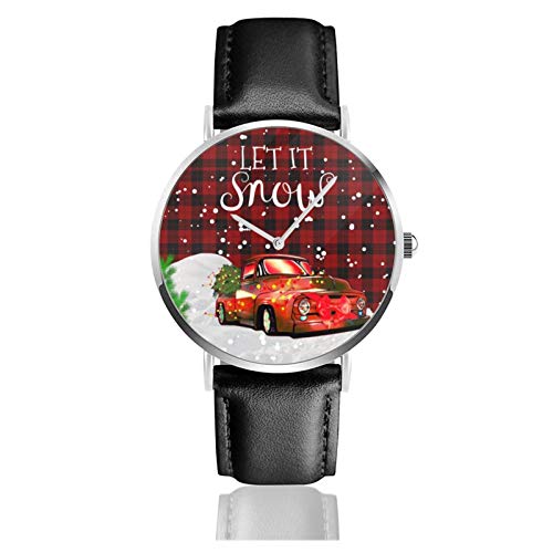 Vintage Nieve Navidad Rústico Rojo Camión Reloj Cuarzo Movimiento Impermeable Cuero Correa Para Hombres Mujeres Simple Negocios Casual Reloj