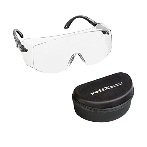 voltX 'OVERSPECS' Sobremontura para Gafas de Seguridad Industrial, con estuche (Lentes Transparentes) con certificación CE EN166F, ajuste de sien individual, antivaho, resistentes a los arañazos, con protección UV400 / Safety Glasses
