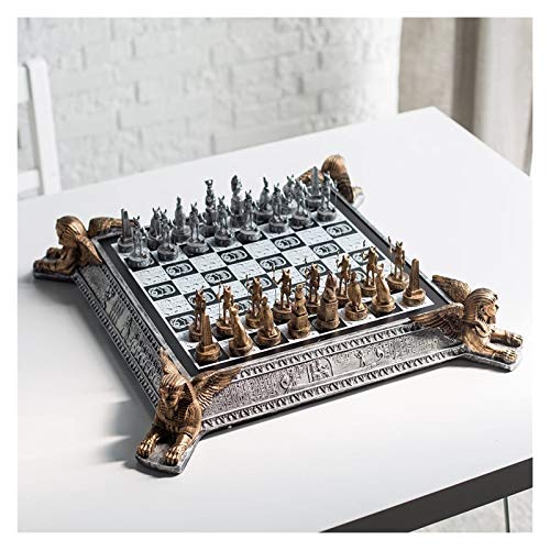 WANGZHI Juego de ajedrez egipcio, marco de metal, panel de cristal, juego de ajedrez