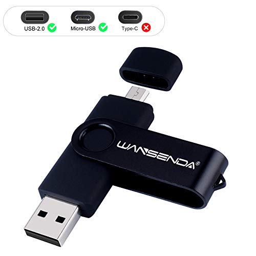 Wansenda S100 OTG - Memoria Flash USB (16 32 64 128GB, USB 2.0) para Dispositivos Android, PC/Tableta/Mac (32GB, Negro)