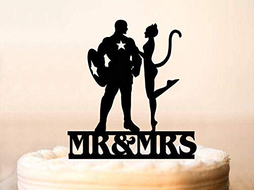 Wedding Cake Topper Captain America And Catwoman Cake Topper Mr And Mrs Cake Topper Captain America Wedding Cat Woman Cake Topper