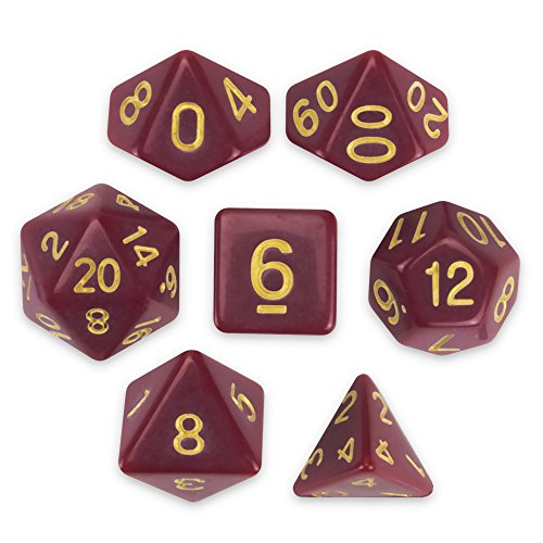 Wiz Dice Crimson Queen - Juego de 7 dados poliedros, sólidos de color rojo oscuro para mesa RPG con caja de exhibición transparente
