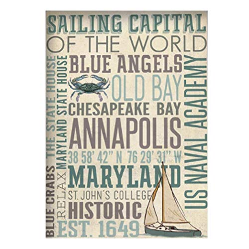 WTHKL Póster e Impresiones de la Ciudad de Viajes de Annapolis Maryland tipografía de Capital de navegación imágenes artísticas de Pared Sala de Estar 50x70 cm sin Marco 1 Pieza