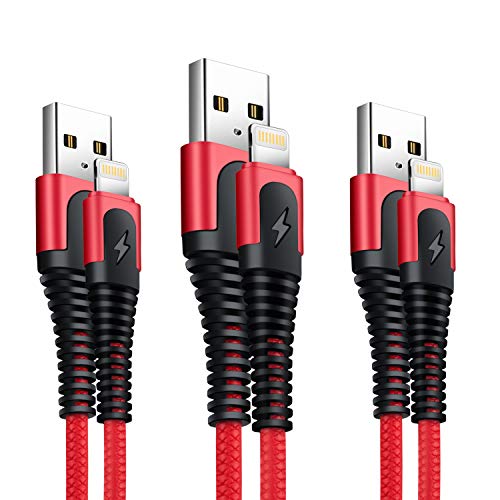 XLTOK Cable iPhone, [3 Pack 1M+1M+2M] TPE Cargador para iPhone 11 /X / 8 / 8Plus / 6s / 6 Plus / 5s / 5c, iPad Pro Air 2, iPad Mini, iPod Touch (Rojo)