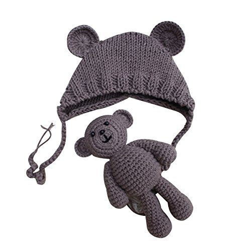 YeahiBaby Accesorios de fotografía de bebé Recién nacido Sombrero de oso de punto lindo con gorra de juguete de ganchillo Niños de osos Gorro de fotografía de niña (Caqui)