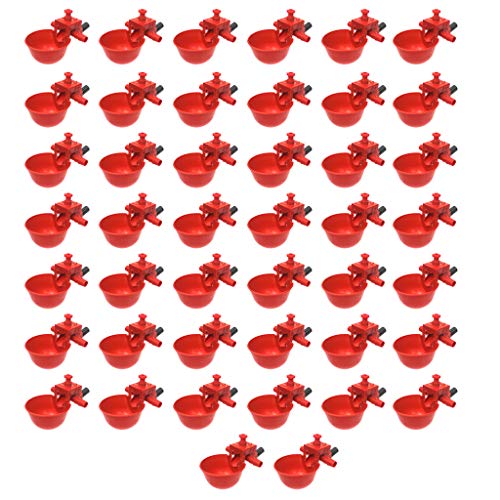 YoungerY Tazas de bebederos de Pollo automáticas 50 Piezas/Juego Bebedero de Aves de gallina de Pollo Rojo Tazón de Fuente de alimentación Tazas de Agua de Aves de Corral Ajustables