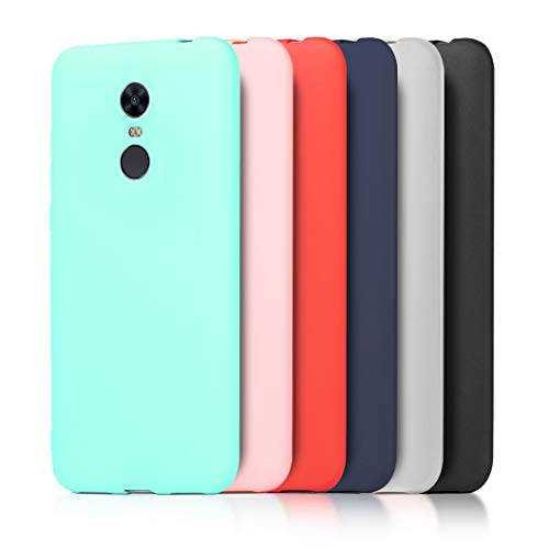 6 x Funda Xiaomi Redmi 5 Plus, Wanxideng Carcasa Suave Mate en Silicona TPU - Soft Silicone Case Cover [ Negro+ Rojo+ Azul Oscuro + Rosa + Verde Menta + Traslucido ]