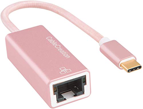 Adaptador USB-C a Ethernet, CableCreation USB Tipo C a RJ45 Gigabit Ethernet Adaptador, tamaño pequeño y sin Necesidad de Disco, Oro Rosa Aluminio