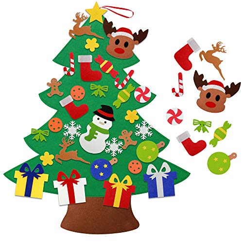 Árbol de Navidad de Fieltro DIY HusDow con 31 adornos navideños Árbol Navideño Familiar 3D de 97 cm Árbol de Navidad para Niños y Pequeños Decoración Navideña para Puertas Ventanas y Paredes