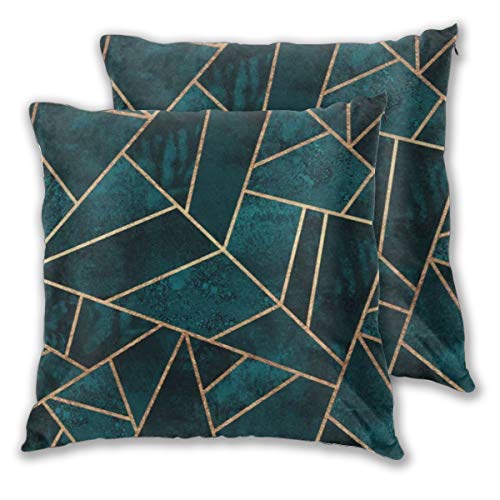Art Fan-Design - Juego de 2 fundas de cojín cuadradas, diseño abstracto, color verde esmeralda, para sofá, silla, sillón, dormitorio