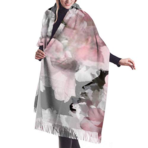 Bufanda de mantón Mujer Chales para, Bufanda de invierno unisex con tacto de cachemira clásica, estampado floral, peonía tropical, flores rosas, bufandas largas y cálidas, estola de mantón