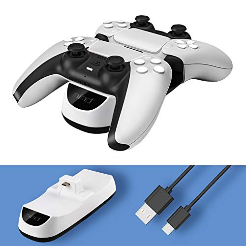 Cargador Mando PS5,carga rápida para PlayStation5 DualSense Controller,base de carga para ps5 Se pueden cargar dos controladores,Estación de Carga USB tipo C Rápido Dual con LED Indicadors-Blanco.