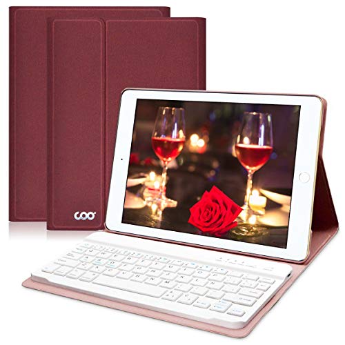 COO Funda Teclado Bluetooth iPad 9,7, Cubierta Ultraliviano con Teclado Español Desmontable Inalámbrico para iPad 9,7 2017/iPad 2018/iPad Pro 9,7/iPad Air 2/1 con Soporte Multiángulo (Vino rojo)