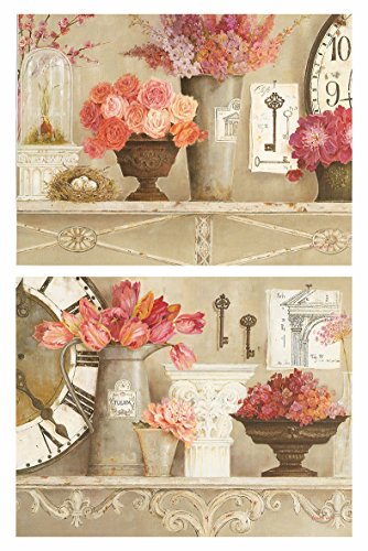 Cuadros Vintage Motivo Floral Tonos Rosa y Pastel Set de 2 Unidades de 19 cm x 25 cm x 4 mm unid. Adhesivo FÁCIL COLGADO. Adorno Decorativo. Decoración Pared hogar