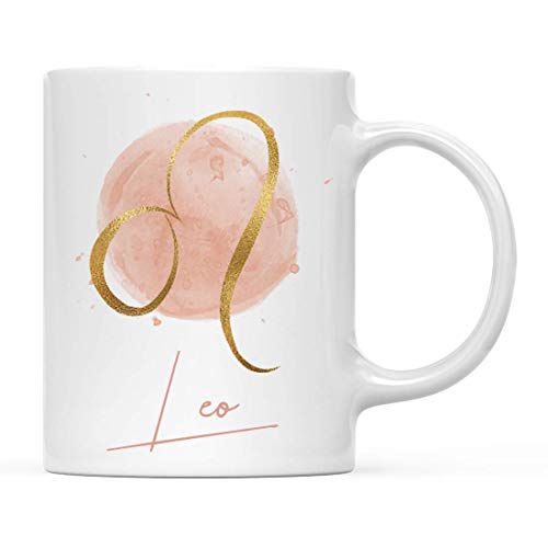 Cups Astrological Zodiac Star Sign 11oz. Coffee Mug Gift, Leo Faux Gold Foil Watercolor,Horoscope Leo Birthday Office Cup Gifts