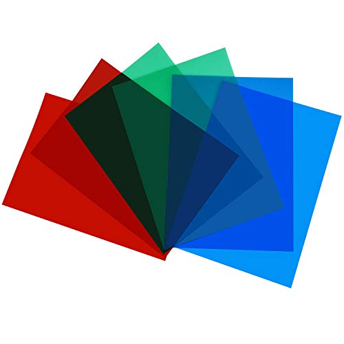 DECARETA 6 Filtros de Colores para Luces Gelatinas de Colores para Luces Láminas de PVC de Colores Filtros Fotográficos de Colores Láminas de Filtros de Color Rojo, Verde, Zzul