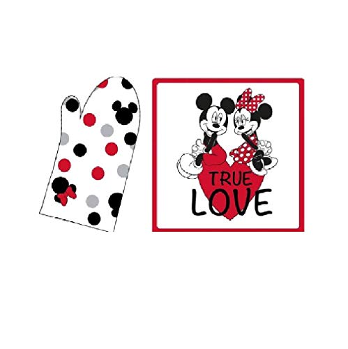 Disney Mickey Minnie Mouse True Love - Manoplas de 20 x 20 cm y guante de 20 x 31 cm
