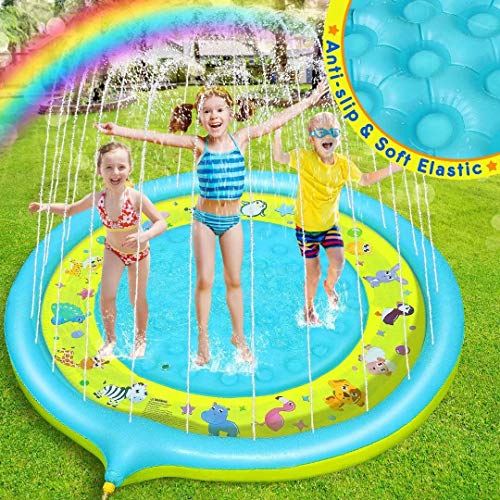 Dookey Splash Pad, Tapete Acuático, Jardín de Verano Juguete para Niños de 170 cm, Piscina de Juego de Verano para Niños y Mascotas en Jardín (Azul - Amarrillo)