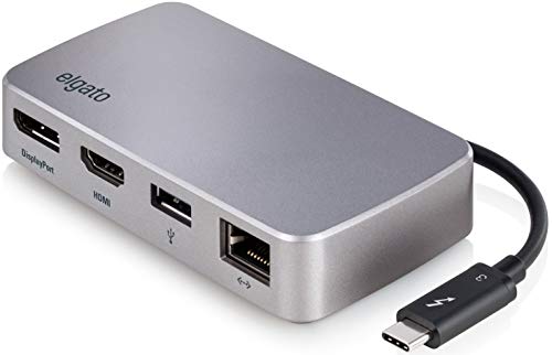 Elgato Thunderbolt 3 Mini - Dock con cable Thunderbolt integrado, 40 Gb/s, salida para dos monitores 4K, USB 3.1 Gen 1, Gigabit Ethernet, Plateado