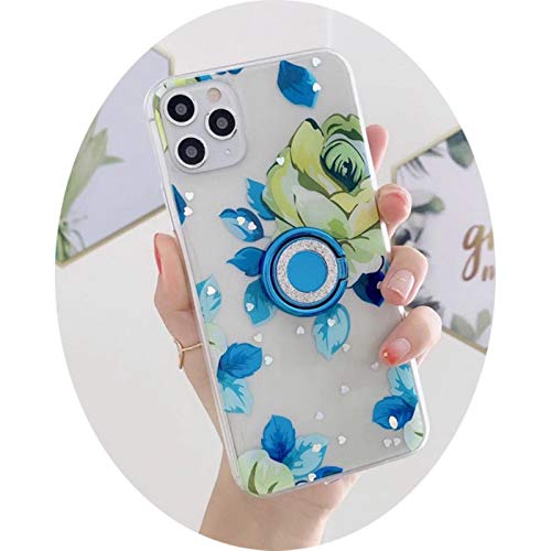 Fashion Rose Flower 3D Diamond Ring Bracket Love Heart Silicone Soft Cover for iPhone 12 11Pro MAX XS XR SE2 7 8plus Phone Case,with Ring,for iPhone 7 7plus