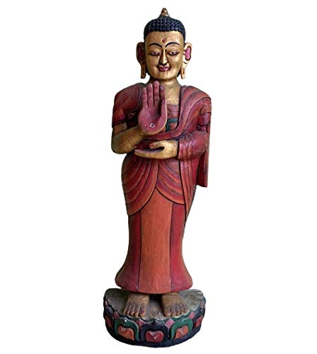 Figura de Buda antigua (116 cm), estatua tibetana de madera