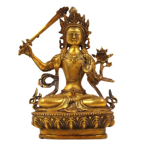Figura de Buda chino Manjushri, 21 cm, diseño de espada de bronce
