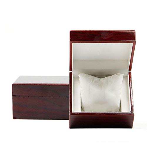 Firoya Caja de regalo de madera, caja de regalo, joya, caja de madera, caja de regalo para boda, joyas, relojes y otras joyas, 9,7 x 11 x 6,8 cm, marrón y rojo