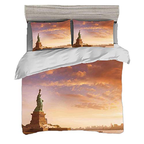 Funda nórdica Tamaño King (200 x 200 cm) con 2 fundas de almohada Decoración del paisaje Juegos de cama de microfibra Estatua de la libertad Tierra de hogar libre del valiente paisaje de Nueva York co