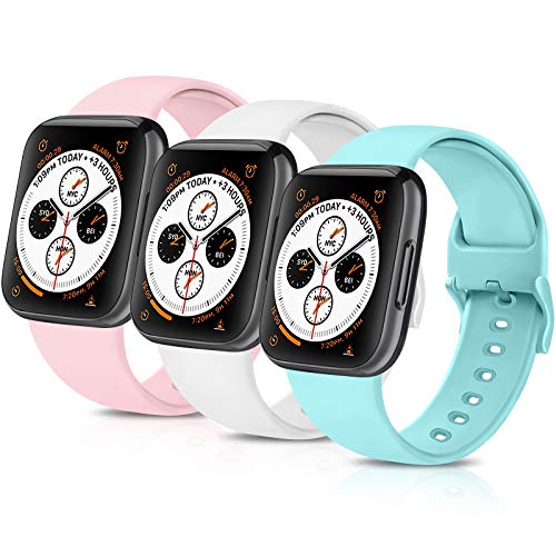 Funeng - Juego de 3 correas de repuesto para Apple Watch de 38 mm, 40 mm, 42 mm, 44 mm, silicona suave, deportivas, para iWatch Series 6, 5, 4, 3, 2, 1 (42 mm, 44 mm, M/L, blanco/rosa/azul claro)