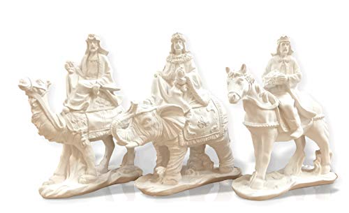 FUNNY CUP Conjunto de Reyes Magos de Navidad. 3 Figuras representativas de los Magos de Oriente con Diferentes Animales. Altura máxima 22 cm. Material de escayola para Manualidades