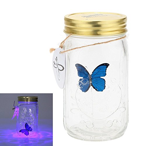 Gearmax® 1 pieza LED romántico lámparas de cristal de cristal de la mariposa / del tanque de la mariposa Botella de San Valentín decoración regalo de los niños(Azul)