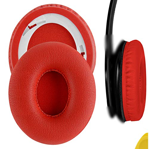 Geekria QuickFit Protein Leather Ear Pads for Solo HD On-Ear Headphones Replacement Earpads/Ear Cushion/Ear Cups, Headset Ear Cover Repair Parts (Red)