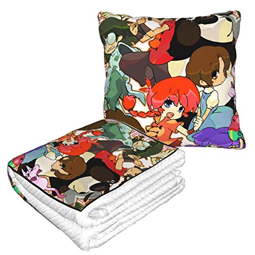Hdadwy Ranma 12 Portable Travel 2 in 1 Blanket Compact Pack Large Fleece Throw Pillow Blanket Set for Airplane Train and Car