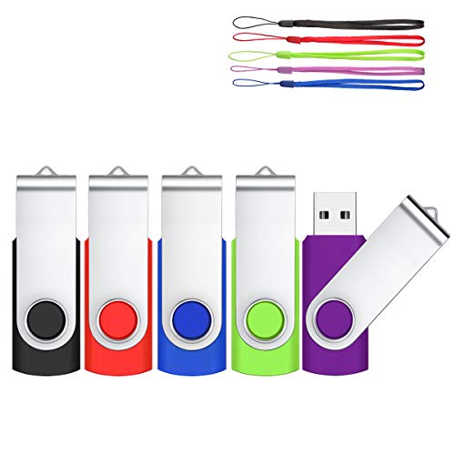 HOFOUND 4GB 5Piezas Pendrive Memorias USB 2.0 USB Stick Memory-Sticks 360 ° Diseño Giratorio Almacenamiento de Datos con Cordones Unidades Flash USB, Multicolor