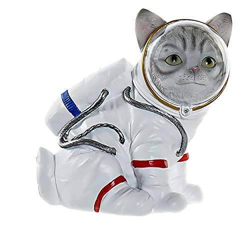 Hogar y Mas Perro/Gato Figura Decorativa de Resina, Perro Decoración Infantil de Interior. Diseño Figura Gato Astronauta 18X12X16,5 cm - A