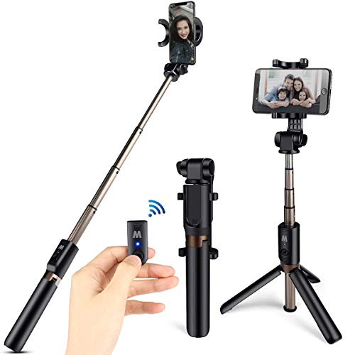 HOMVILLA Bluetooth Selfie Stick con Sontrol Remoto, Palo Selfie Trípode, 3 en 1 Mini Bolsillo Extensible Monopod Inalámbrico Selfie Stick Trípodes, Palo Selfie Gopro Trípodes iPhone de Mesa y Viaje