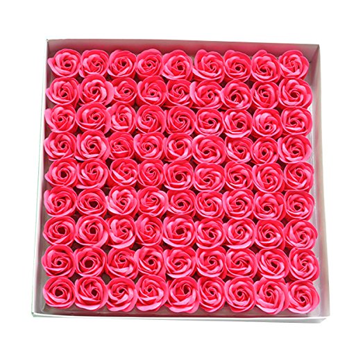 iSpchen Butterme Juego de 81 jabones de baño aromáticos, Fabricados a Mano, Aroma a Rosas, diseño de capullos con pétalos, envío en Caja de Regalo, para Boda, Hot Pink