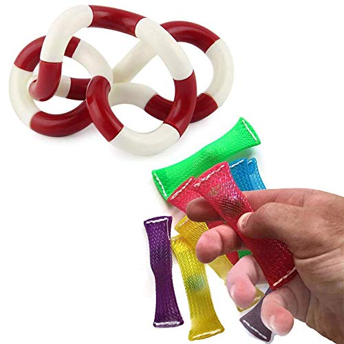 Iwinna 10 x Fidget Toys Stress Winding Sensory Fidget Toys with 1 Pcs Twist Toy Hand Eye Coordination Toy Finger Hand Tangles Fidget Toys for ADHD Children Adults with Autism
