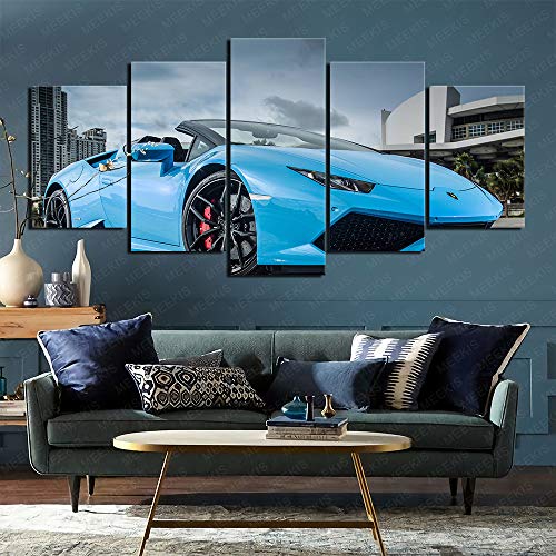 Lamborghini LP 610 4 superdeportivo azul impresión de carteles HD Visión 3D Cinco paneles Ambiente festivo 200x100cm Sin marco