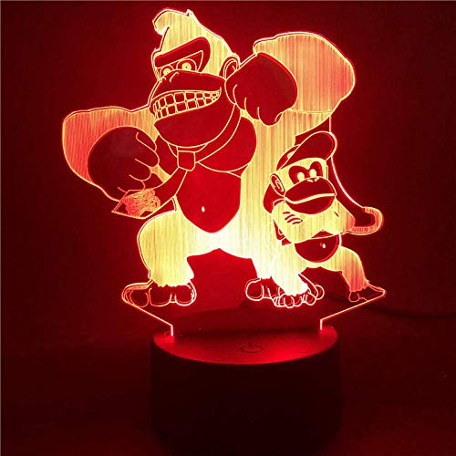 Lámpara de ilusión 3D Juego de luz nocturna LED Juego de Donkey Kong Lámpara de mesa visual para niños Control inteligente de 7 colores Los mejores regalos de vacaciones de cumpleaños para niños