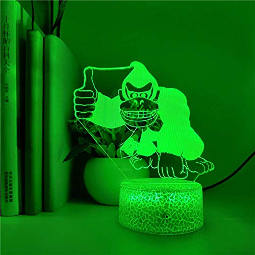 Lámpara de ilusión 3D Luz de noche LED Animal lindo Gorila 7 colores Donkey Kong Juguete de acción Niño Regalo de Navidad