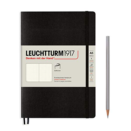 LEUCHTTURM1917 324804 Libreta de notas Medium (A5) tapas blandas, 123 páginas numeradas, puntos, negro