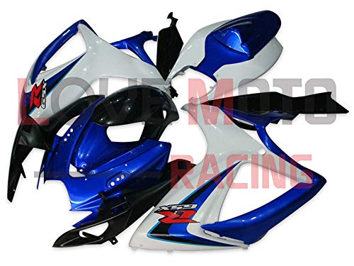 LoveMoto Carenados para GSX-R600 GSX-R750 K6 2006 2007 06 07 GSXR 600 750 Kit de carenado de Material plástico ABS Moldeado por inyección para Moto Blanco Azul