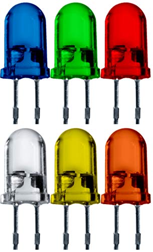 Lumetheus LED Diodes Emisores, 5mm Conjunto Multicolor, 300 piezas 2-3 V 2 Pin Diodo Emisor de Luces LEDs lente difusa azul, verde, naranja, amarillo, rojo, blanco