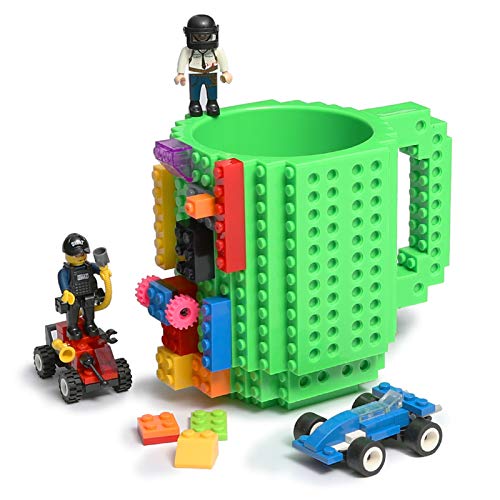 Lumsburry Build-On Brick Mug Taza de café de bricolaje Bloques de construcción creativos para café Bebida de té bebida divertida regalo (Verde)